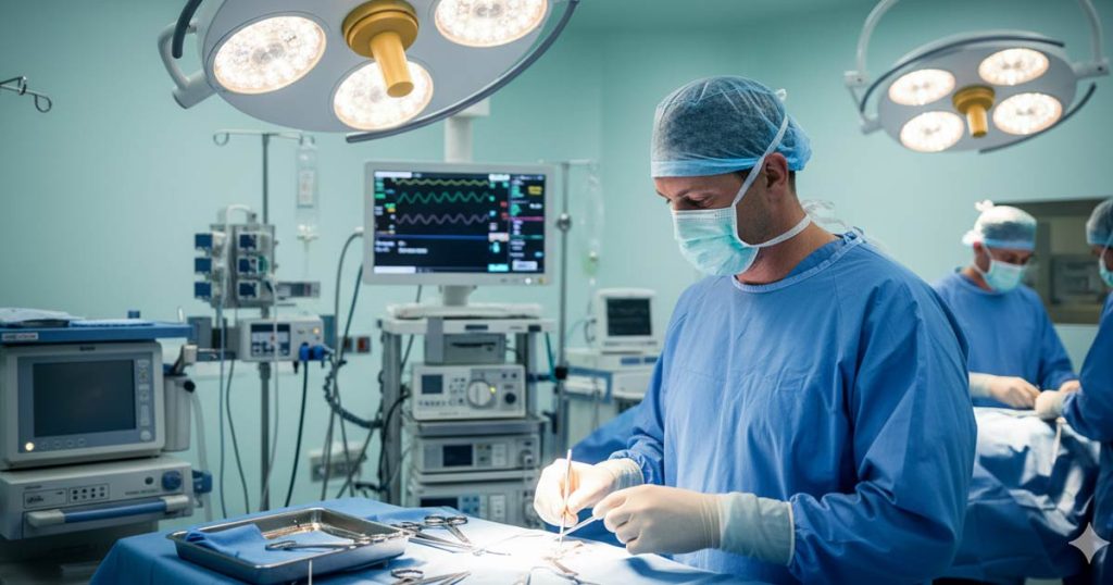 Kirurg udfører operation på moderne hospital i Danmark